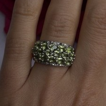 925 Sterling Silver Olive Green Peridot & Beryl Stones Ring Size 7