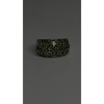 925 Sterling Silver Olive Green Peridot & Beryl Stones Ring Size 7