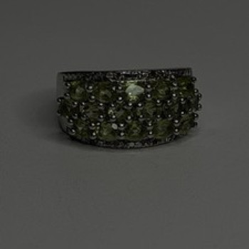 925 Sterling Silver Olive Green Peridot & Beryl Stones Ring Size 7