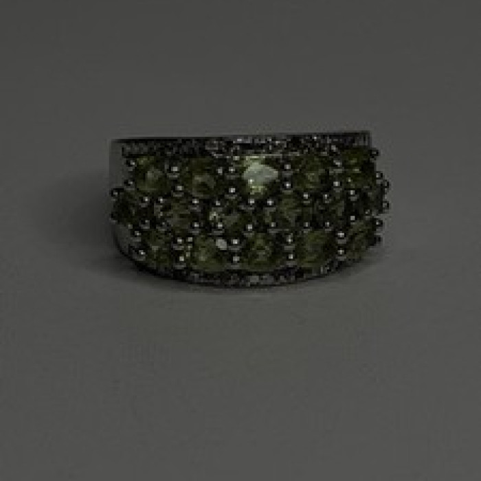 925 Sterling Silver Olive Green Peridot & Beryl Stones Ring Size 7