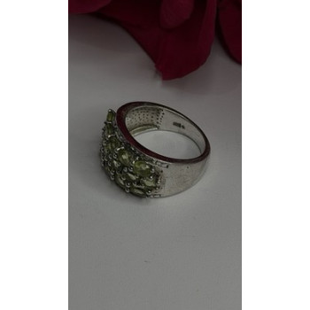 925 Sterling Silver Olive Green Peridot & Beryl Stones Ring Size 7