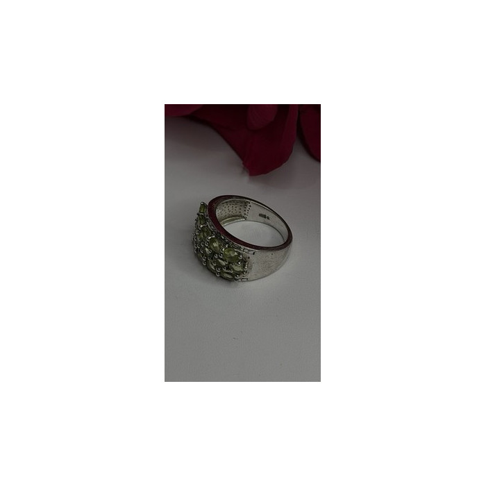 925 Sterling Silver Olive Green Peridot & Beryl Stones Ring Size 7