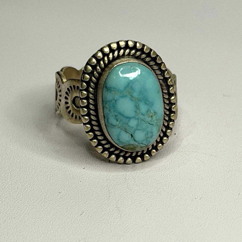 Adjustable Vintage 925 Sterling Silver Blue Turquoise Ring