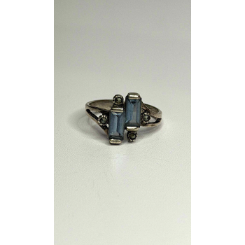 925 Sterling Silver Topaz & Marcasite Ring Size 7