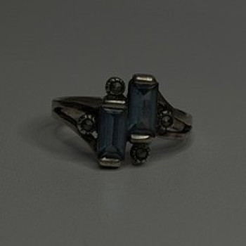 925 Sterling Silver Topaz & Marcasite Ring Size 7