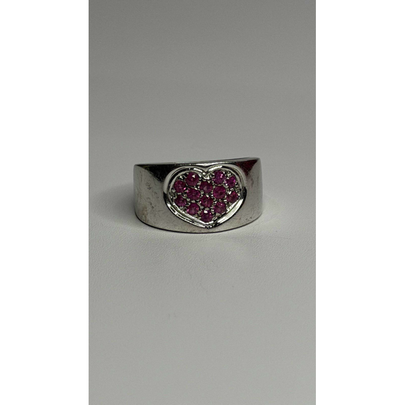 925 Sterling Silver Pink Topaz Heart Ring Size 7