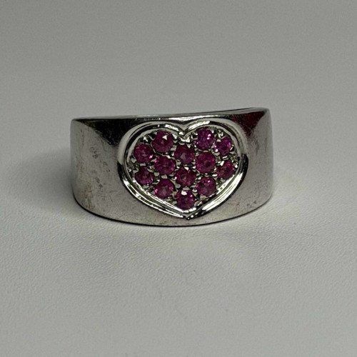 925 Sterling Silver Pink Topaz Heart Ring Size 7