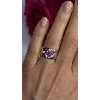 925 Sterling Silver Pink Topaz Heart Ring Size 7