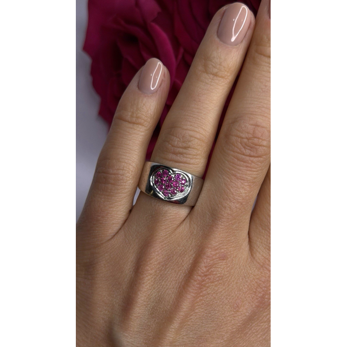 925 Sterling Silver Pink Topaz Heart Ring Size 7