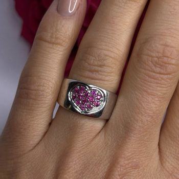 925 Sterling Silver Pink Topaz Heart Ring Size 7