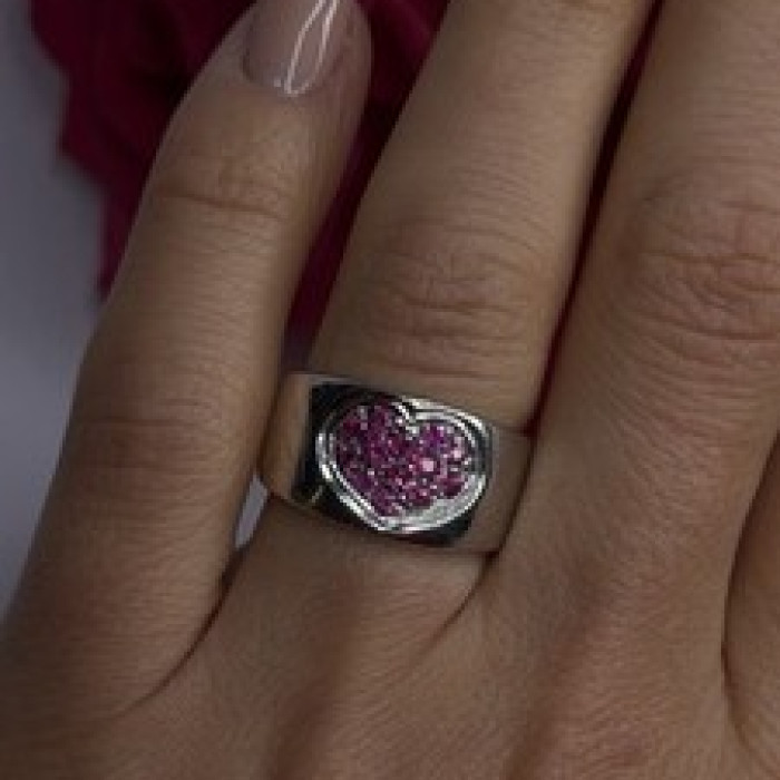 925 Sterling Silver Pink Topaz Heart Ring Size 7