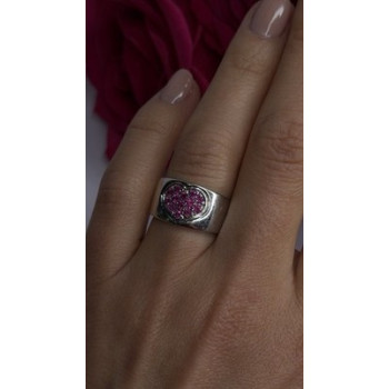 925 Sterling Silver Pink Topaz Heart Ring Size 7