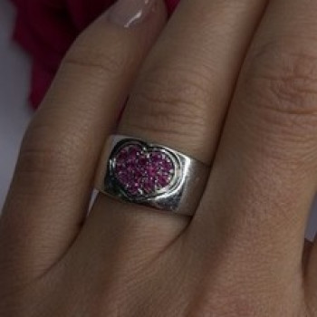 925 Sterling Silver Pink Topaz Heart Ring Size 7