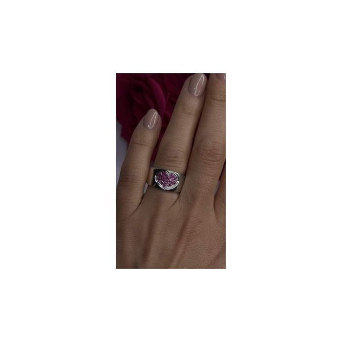 925 Sterling Silver Pink Topaz Heart Ring Size 7