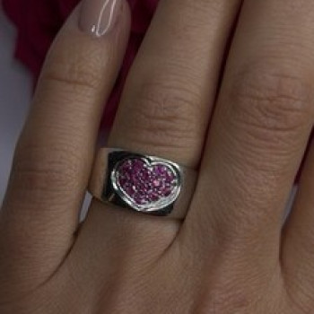 925 Sterling Silver Pink Topaz Heart Ring Size 7