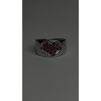 925 Sterling Silver Pink Topaz Heart Ring Size 7