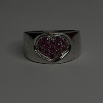 925 Sterling Silver Pink Topaz Heart Ring Size 7