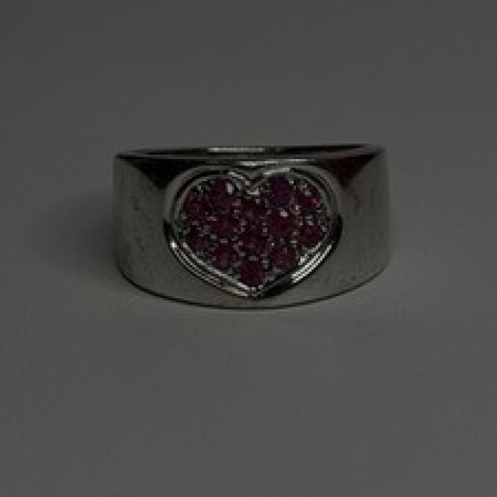 925 Sterling Silver Pink Topaz Heart Ring Size 7