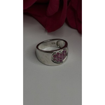 925 Sterling Silver Pink Topaz Heart Ring Size 7