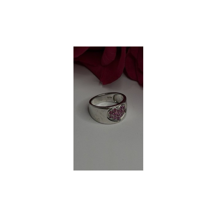 925 Sterling Silver Pink Topaz Heart Ring Size 7