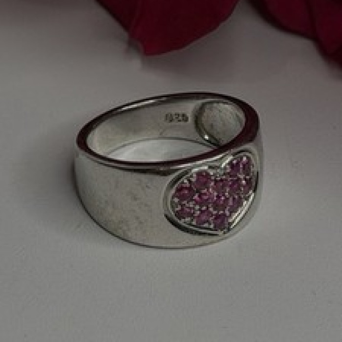 925 Sterling Silver Pink Topaz Heart Ring Size 7