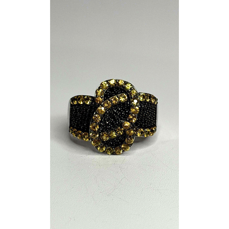 925 Sterling Silver Black Spinel & Yellow Sapphire Ring Size 10
