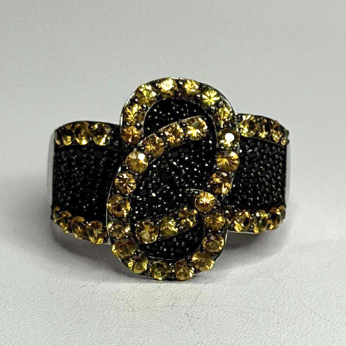 925 Sterling Silver Black Spinel & Yellow Sapphire Ring Size 10