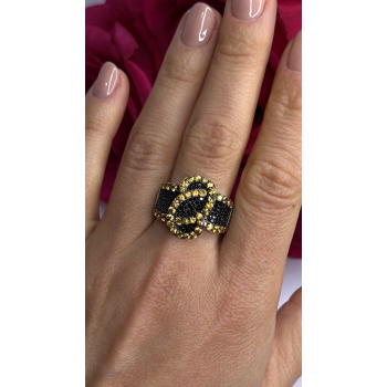 925 Sterling Silver Black Spinel & Yellow Sapphire Ring Size 10