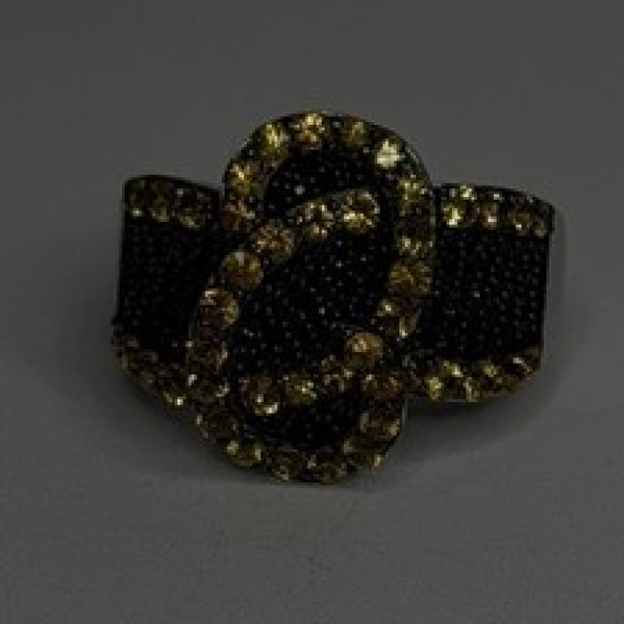 925 Sterling Silver Black Spinel & Yellow Sapphire Ring Size 10