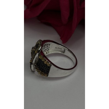 925 Sterling Silver Black Spinel & Yellow Sapphire Ring Size 10