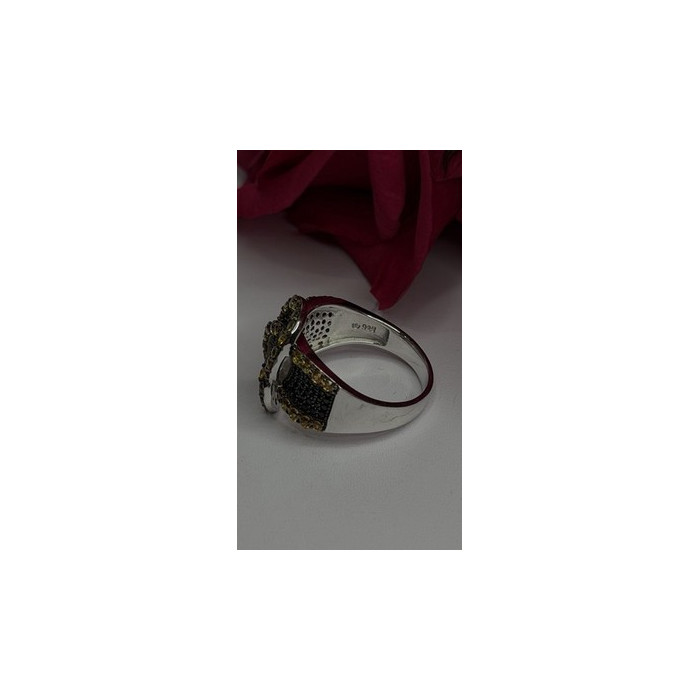 925 Sterling Silver Black Spinel & Yellow Sapphire Ring Size 10