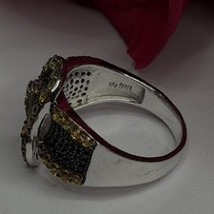 925 Sterling Silver Black Spinel & Yellow Sapphire Ring Size 10