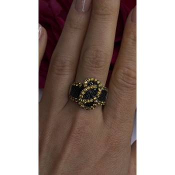 925 Sterling Silver Black Spinel & Yellow Sapphire Ring Size 10