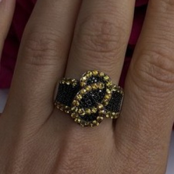 925 Sterling Silver Black Spinel & Yellow Sapphire Ring Size 10