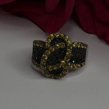 925 Sterling Silver Black Spinel & Yellow Sapphire Ring Size 10