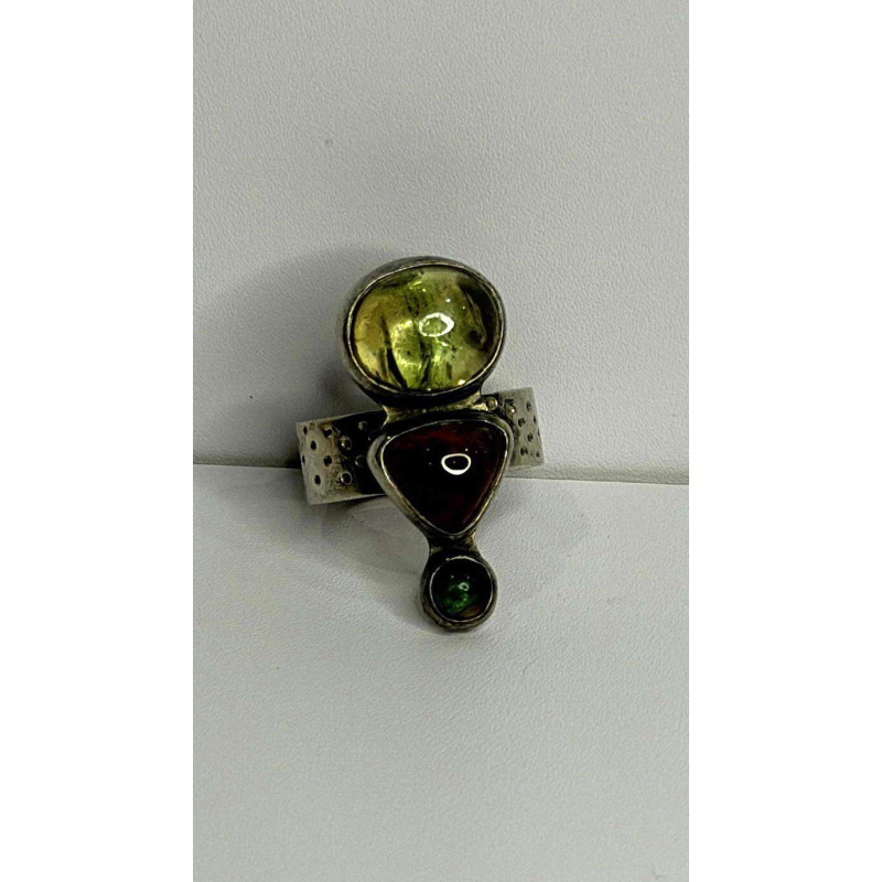 Carol Felley Vintage 925 Sterling Silver Peridot & Tourmaline Ring Size 6.5