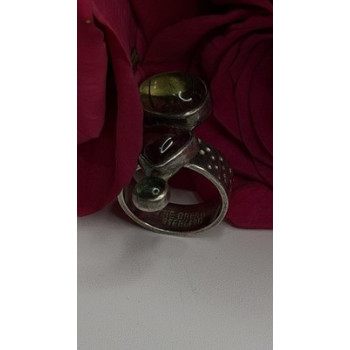 Carol Felley Vintage 925 Sterling Silver Peridot & Tourmaline Ring Size 6.5