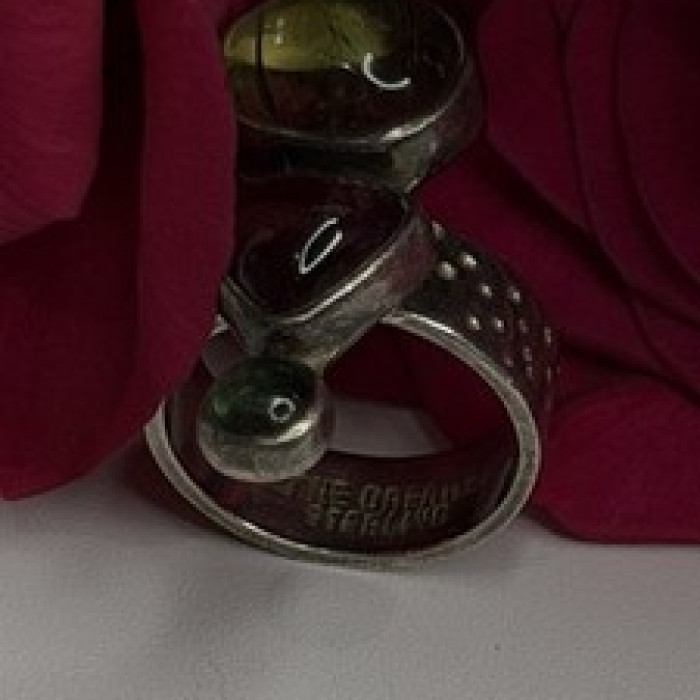 Carol Felley Vintage 925 Sterling Silver Peridot & Tourmaline Ring Size 6.5