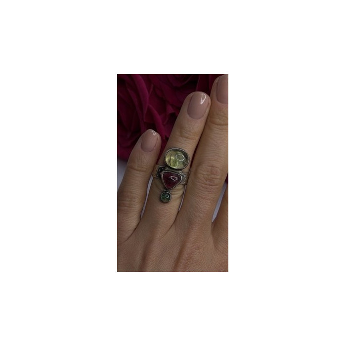 Carol Felley Vintage 925 Sterling Silver Peridot & Tourmaline Ring Size 6.5