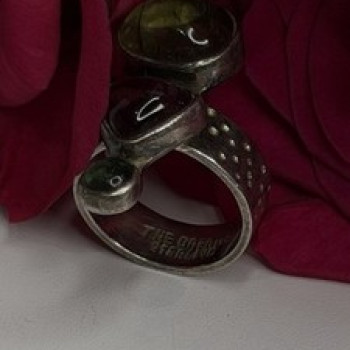 Carol Felley Vintage 925 Sterling Silver Peridot & Tourmaline Ring Size 6.5