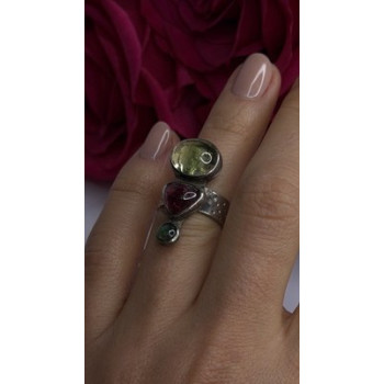 Carol Felley Vintage 925 Sterling Silver Peridot & Tourmaline Ring Size 6.5
