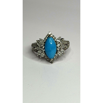 925 Sterling Silver Blue Turquoise & Beryl Stones Ring Size 9