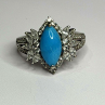 925 Sterling Silver Blue Turquoise & Beryl Stones Ring Size 9