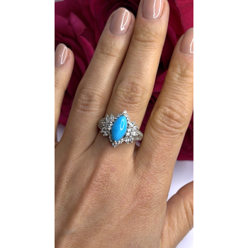 925 Sterling Silver Blue Turquoise & Beryl Stones Ring Size 9