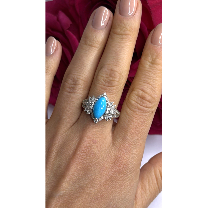 925 Sterling Silver Blue Turquoise & Beryl Stones Ring Size 9