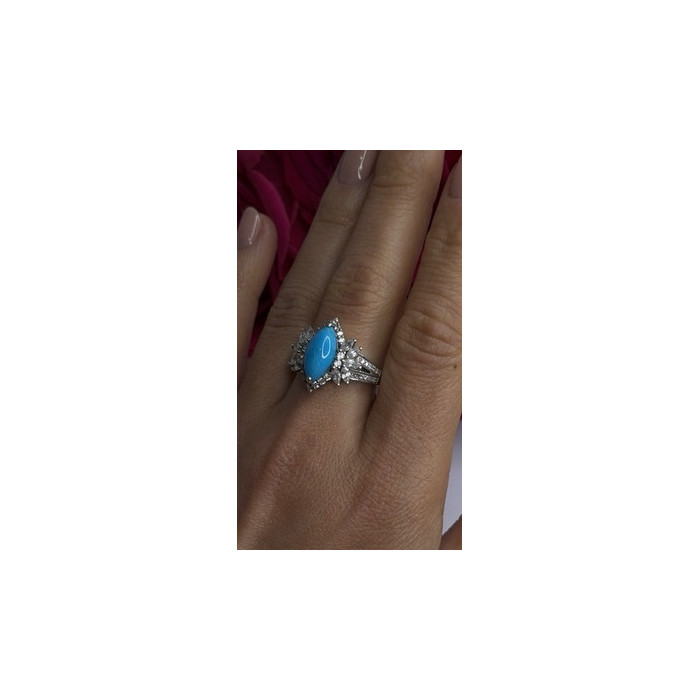 925 Sterling Silver Blue Turquoise & Beryl Stones Ring Size 9