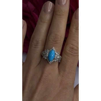 925 Sterling Silver Blue Turquoise & Beryl Stones Ring Size 9