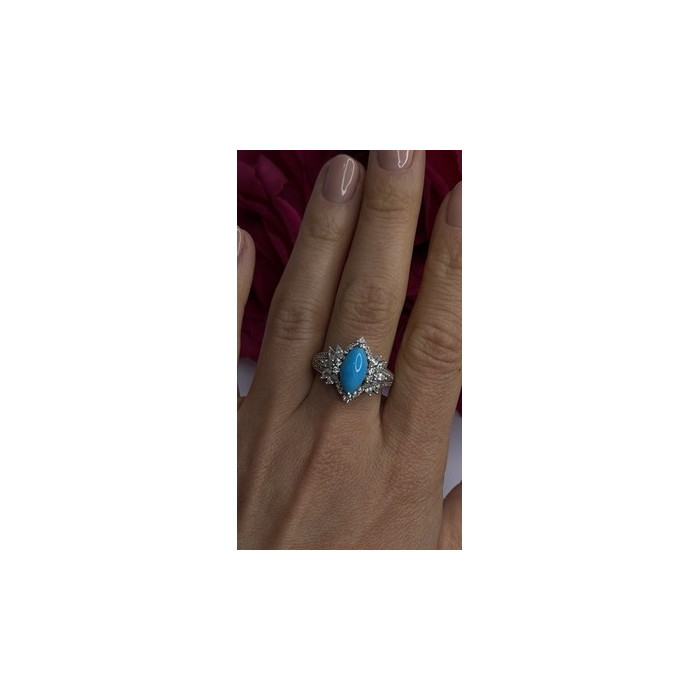 925 Sterling Silver Blue Turquoise & Beryl Stones Ring Size 9