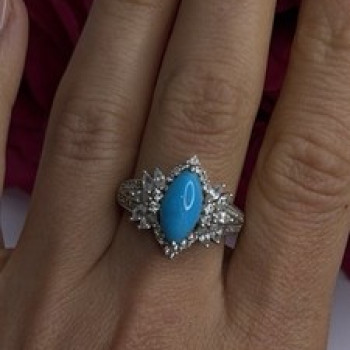 925 Sterling Silver Blue Turquoise & Beryl Stones Ring Size 9