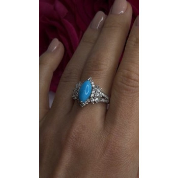 925 Sterling Silver Blue Turquoise & Beryl Stones Ring Size 9
